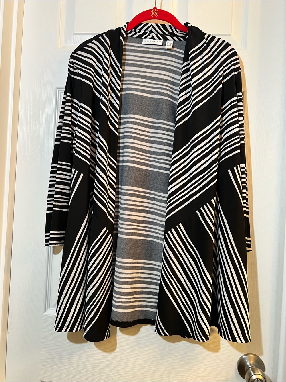 🦋Susan Graver Black & White Striped Open-Front Women's Cardigan size medium